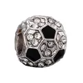 Perle de breloque ballon de foot en argent avec émail noir et cristaux pour bracelets DIY - Style de Football Noir et Blanc