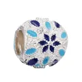 Perle charm en argent avec motif fleur en émail bleu pour bracelets de bijoux DIY - Style Flocon de Neige Bleu