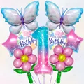 Kit 9 ballons aluminium Papillon et Étoile Chiffre 1 pour décoration de 1er anniversaire - Thème Numéro Un (6004458300810)