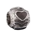 Perle cœur en alliage argenté avec motif fleur en émail noir pour bijoux DIY - Style Cœur Vintage