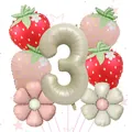 Number 3 strawberry and daisy foil balloon set for children's birthday party decor - Number Three Theme Style
