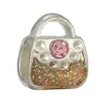 Charm sac à main argenté avec cristal rose et paillettes orange pour bracelets DIY - Style Sac à Main avec Strass Rose