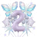 Détail du kit de ballons papillon et marguerite avec étoile et numéro deux irisés - Ensemble Numéro 2