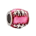 Perle tonneau en émail rose fuchsia avec motifs argentés pour bracelets et bijoux DIY - Style Personnage Magenta