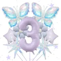 Kit ballons papillon et marguerite avec chiffre 3 violet pour fête de 3ème anniversaire - Ensemble Numéro 3