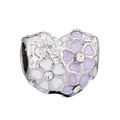 Breloque cœur argentée avec fleurs en émail violet et blanc et cristaux pour bracelets DIY - Style Cœur Floral Violet
