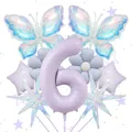 Detailansicht Lavendel-Zahl 6 Luftballon-Set mit Laser-Schmetterlingen und Gänseblümchen - Nummer 6 Set