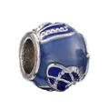 Perle de charme en émail bleu avec cadre en métal argenté et détails rétro pour bracelets - Style Émail Bleu Foncé
