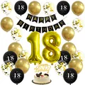 Detailed 18th birthday party set with gold number balloons and black festive banners - 18th Birthday Set