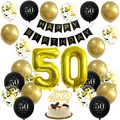 Black and gold 50th birthday party decoration set with balloons, banner and cake topper - 50th Birthday Set