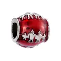 Perle de rugby en émail rouge foncé avec détails de couture argentés pour bracelets DIY - Style Rugby Rouge