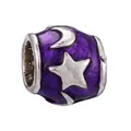 Perle en émail violet foncé avec relief lune et étoile en argent pour bracelets DIY - Style Étoile Lune Violet