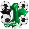 Soccer theme 1st birthday balloon set with green number 1 and football foil designs - Number 1