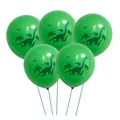 Five 12-inch green dinosaur latex balloons with tropical jungle prints for kids parties - Green Brachiosaurus Style