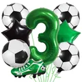 8-piece soccer theme party balloon set with green number 3 and cleats for birthday decor - Number 3