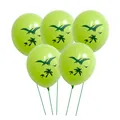 5-pack of 12-inch green dinosaur latex balloons with pterosaur and palm tree patterns - Light Green Pterodactyl Style