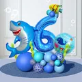 Sea animal balloon set with shark and blue number 6 for kids birthday party decoration - Shark Number Six Ocean Style