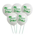 Set of 5 white dinosaur roar balloons with green tropical palm leaves for party decor - White Coconut Tree Style