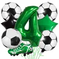 Soccer party foil balloons set featuring cleats star shapes and green number 4 for birthday - Number 4