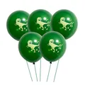 Set of 5 12-inch green dinosaur latex balloons with T-rex prints and balloon sticks - Dark Green Tyrannosaurus Style