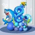 Detailed sea theme birthday set with blue shark foil balloon and ocean decor - Shark Number Eight Ocean Style
