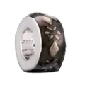 Perle fleur en argent antique avec émail brun foncé et motifs floraux en relief - Style Motif Brun