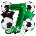 Eight-piece soccer balloon set featuring a green number 7, footballs and cleats - Number 7