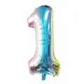 Makro-Detail des Regenbogen-Zahlenballons 1 aus Aluminiumfolie mit Metallic-Effekt - Nummer 1
