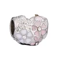 Charme de coeur en argent avec fleurs en émail rose et blanc pour bracelets DIY - Style Cœur Floral Blanc