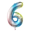 Detail of size 32-inch gradient rainbow foil balloon in number 6 shape for party decor - Number 6