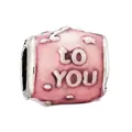 Charme en émail rose avec finition argentée et gravure To You pour perles DIY - Style To You Rose