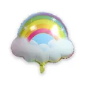 Detailed view of rainbow and white cloud foil balloon with colorful tassels for party decor - Rainbow Cloud