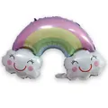 Detail of a smiling rainbow cloud foil balloon with colorful stripes and cute facial features - Cute Rainbow Cloud
