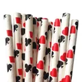 Eco-friendly paper straws with red and black playing card suit patterns for themed parties - Poker Cards