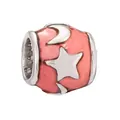 Perle charm en émail rose avec motifs lune et étoiles en argent pour bracelets - Style Étoile Lune Rose