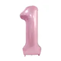 Detail view of 40-inch macaron pink number 1 foil balloon with pearlescent metallic finish - Number 1 / Candy Pink