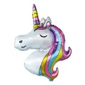 Large unicorn head foil balloon with colorful rainbow mane for birthday party decorations - Rainbow