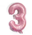 Detail of pearlescent pink foil number 3 balloon with metallic luster and inflation port - Number 3 / Candy Pink
