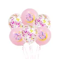Set of 6 pink unicorn balloons with moon patterns and gold confetti for birthday decor - Light Pink And Colorful Sequin Style