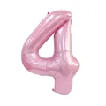 Detailed view of number 4 pink foil balloon with a shiny metallic finish for birthdays - Number 4 / Candy Pink