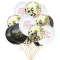 Detail of rose gold confetti and Team Bride printed balloons for bachelorette parties - White Black Gold Confetti