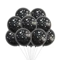 10-piece set of 12-inch black latex balloons with white star print for jungle parties - Black Balloon White Star Print
