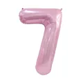 Macro detail of number 7 pink foil balloon with glossy metallic finish for party decor - Number 7 / Candy Pink
