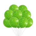 12-inch green tropical party latex balloons with black triangle patterns and white strings - Bright Green Balloon Black Triangle Print
