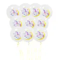Set of 10 white unicorn latex balloons with golden stars and yellow curling ribbons - White Style