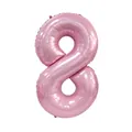 Detail of 40-inch pink foil number 8 balloon with metallic finish and heat-sealed edges - Number 8 / Candy Pink