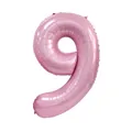 Detail of a large pearlescent pink foil number 9 balloon for birthday party decoration - Number 9 / Candy Pink