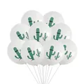 Detailed view of ten white latex balloons with green cactus prints and white strings - White Balloon Green Cactus Print