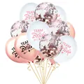 15pcs Rose Gold Team Bride Balloon Set with Confetti and Ribbons for Bachelorette Party Decor - White Rose Gold Rose Gold Confetti