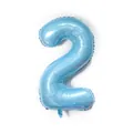 Detailed view of large number 2 light blue foil balloon with metallic finish and air valve - Number 2 / Candy Blue